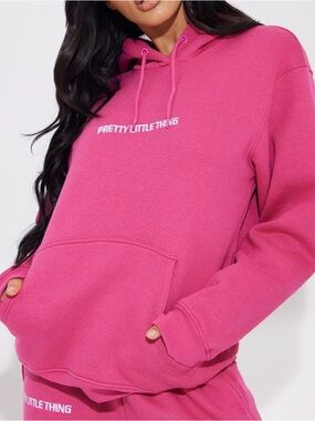 PrettyLittleThing Hot Pink Embroidery Slogan Pull Over Hoodie  UK S